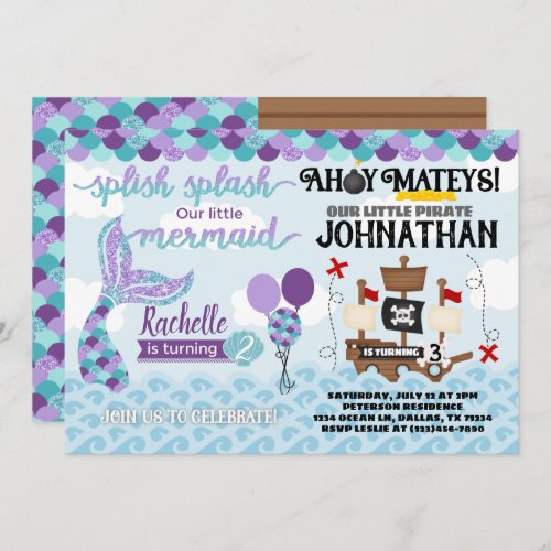 Mermaid Pirate Birthday Party Invitation