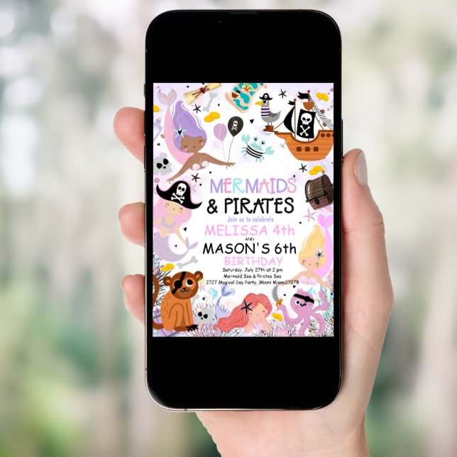 Mermaid & Pirate Birthday Party Invitation Under (Front Digital)