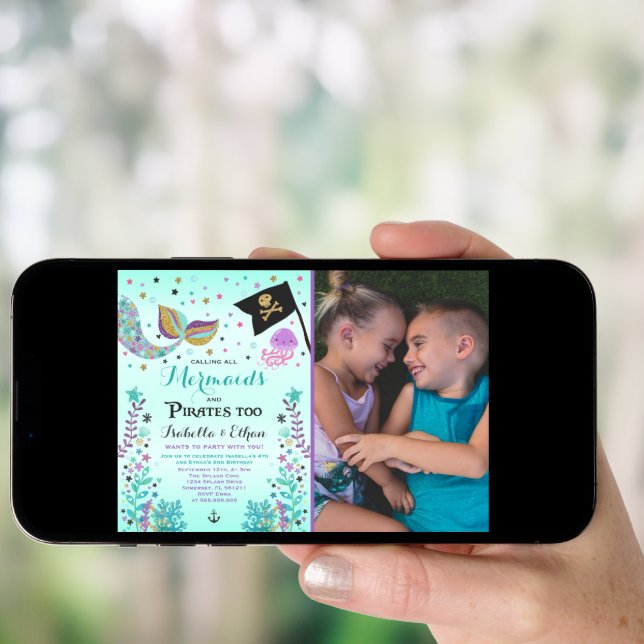 Mermaid & Pirate Birthday Sibling Boy Girl Invite (Front Digital)