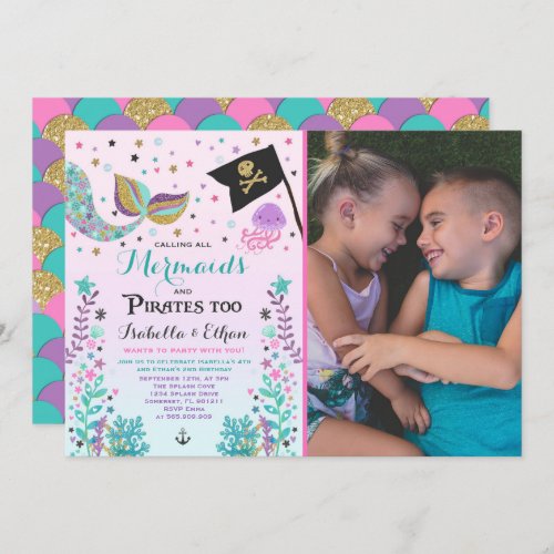 Mermaid  Pirate Birthday Sibling Boy Girl Invite