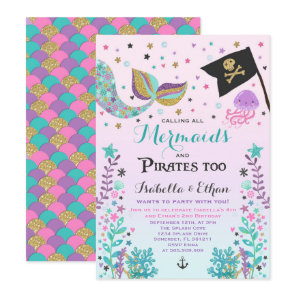Mermaid & Pirate Birthday Sibling Boy Girl Invite