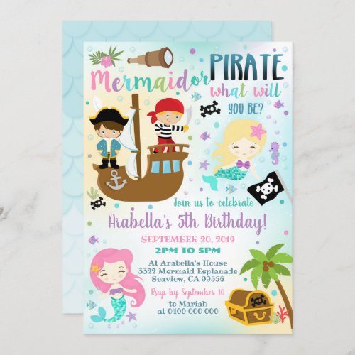 Mermaid Pirate Invitation Boy Girl Invitation