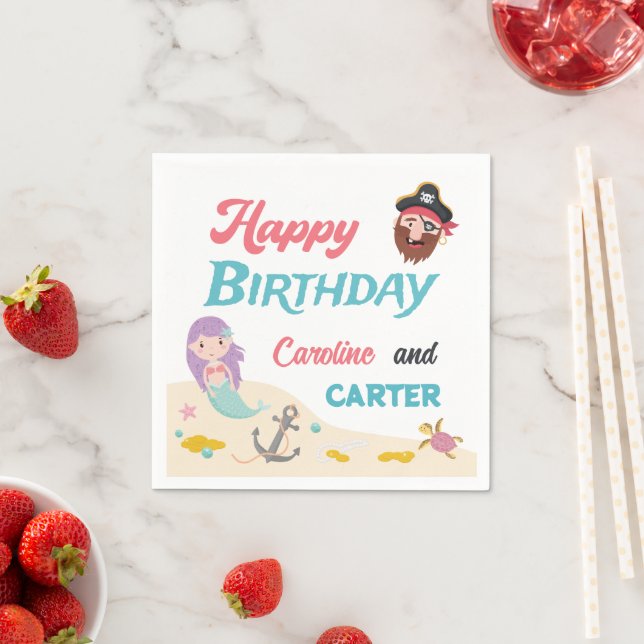 Mermaid & Pirate Joint Birthday Party Any Age Napkins (Insitu)