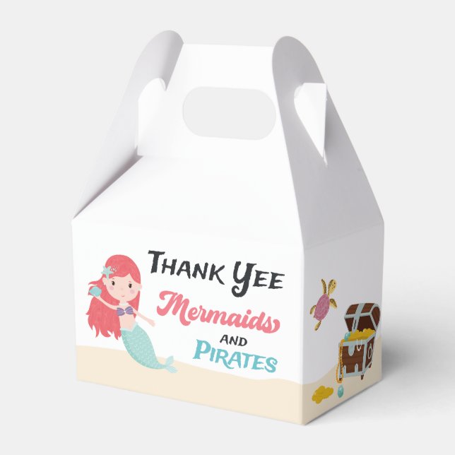 Mermaid & Pirate Joint Birthday Party Thank You Favor Boxes (Front Side)