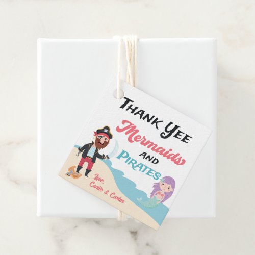 Mermaid  Pirate Joint Birthday Party Thank You Favor Tags