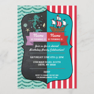 Mermaid & Pirate Joint Boy Girl Birthday Invites