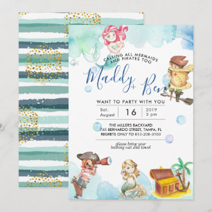 Mermaid & Pirate   Joint Pool Party Invitation