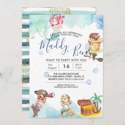 Mermaid  Pirate  Joint Pool Party Invitation