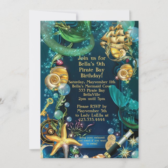 Mermaid Pirate Party Invitations (Front)