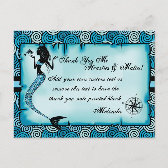 Mermaid, Pirate Thank You Cards (Front)