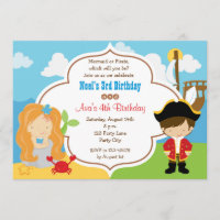 Mermaid Pirate Twins Birthday Invitations