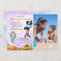 Mermaid & Pirate Under The Sea Birthday Photo Invitation