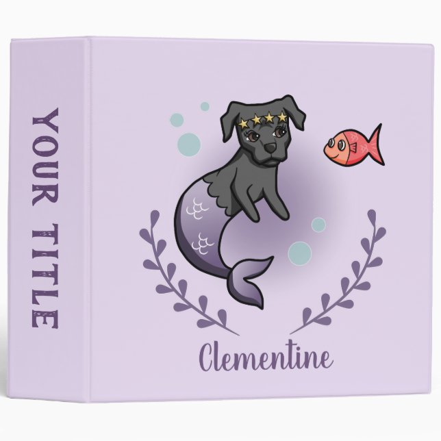 Mermaid Pit Bull Princess Dog | Add Your Name Binder (Front/Spine)