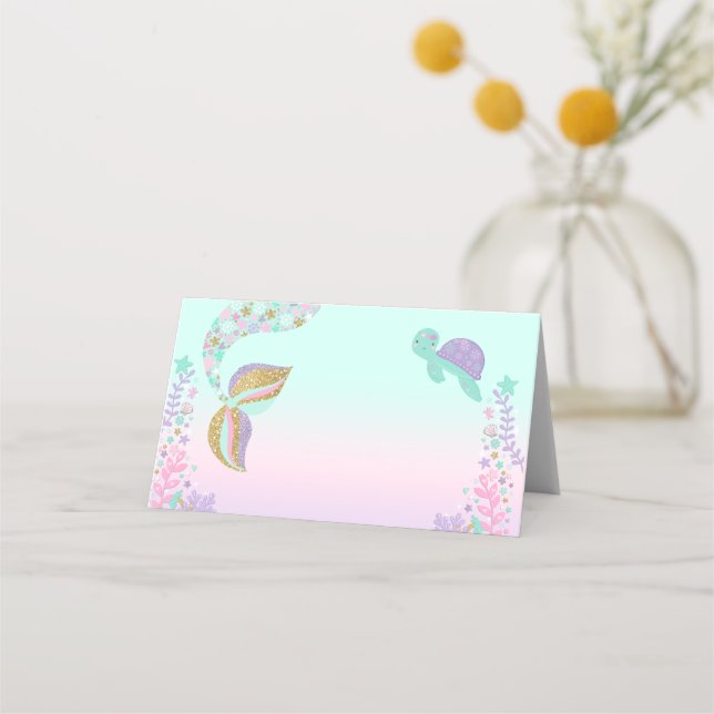 Mermaid Place Card Mermaid Table Number Pink Gold (Front)