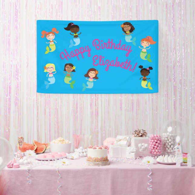 Mermaid Pool Birthday Party Kids Banner (Party)