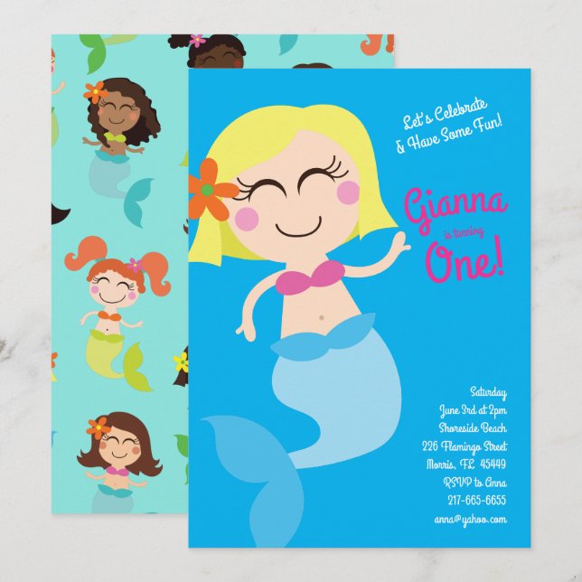 Mermaid Pool Birthday Party Kids Invitation (Front/Back)