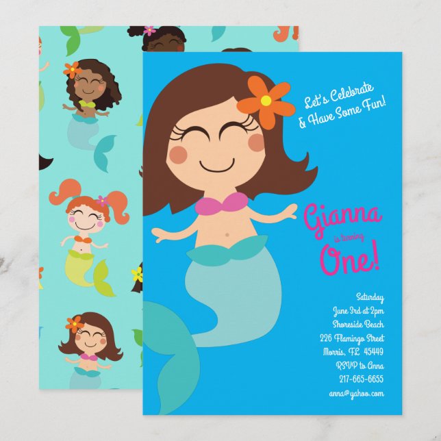Mermaid Pool Birthday Party Kids Invitation (Front/Back)