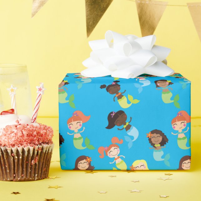 Mermaid Pool Birthday Party Kids Wrapping Paper (Birthday Party)