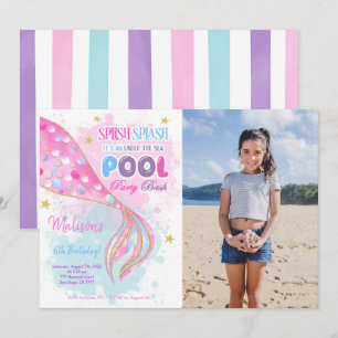 Mermaid & Pool kids Invitation With Photo