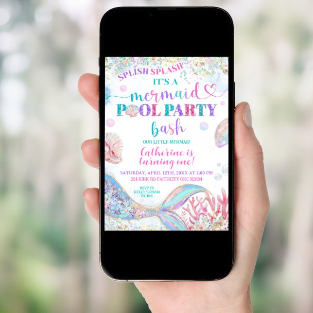 Mermaid Pool party bash invitation (Front Digital)