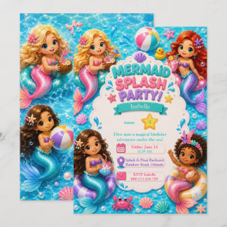 Mermaid Pool Party Birthday Invitation