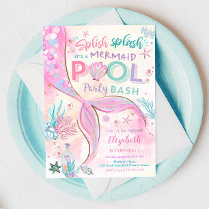 Mermaid Pool Party Birthday Invitation