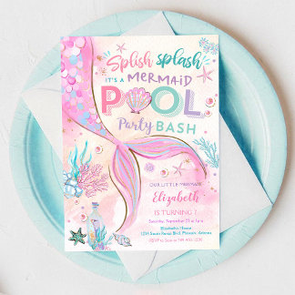Mermaid Pool Party Birthday Invitation