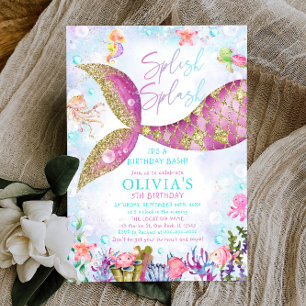 Mermaid Pool Party Birthday Invitation