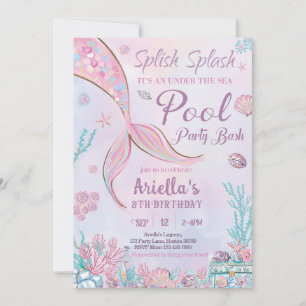 Mermaid Pool Party Birthday Invitation Under Sea