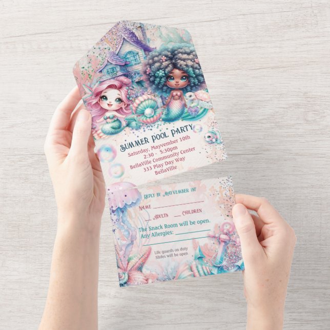 Mermaid Pool Party Invitation (Tearaway)