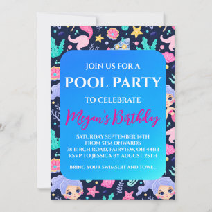 mermaid pool party invitations