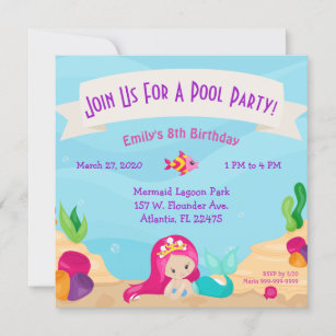 Mermaid Pool Party Invitations Custom Birthday