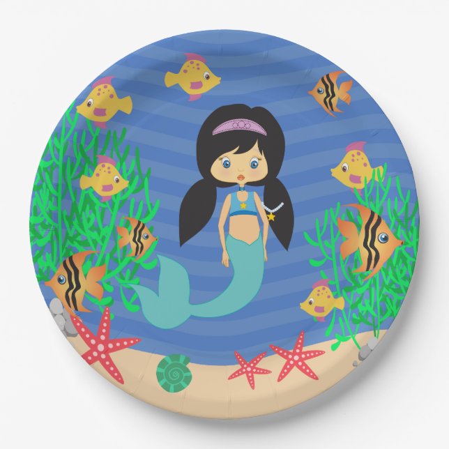 Mermaid Pool Party Paper Plates (Front)