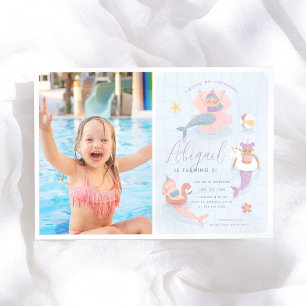 Mermaid Pool Party Photo Birthday Invitation