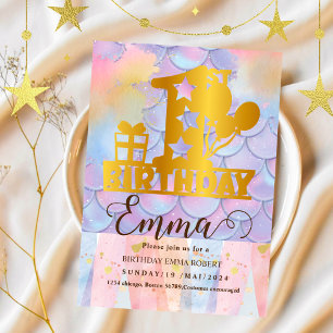 Mermaid Pool Party Pink Mermaid one birthday Invitation