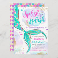 Mermaid Pool Party Pink Mermaid Under The Sea Invitation