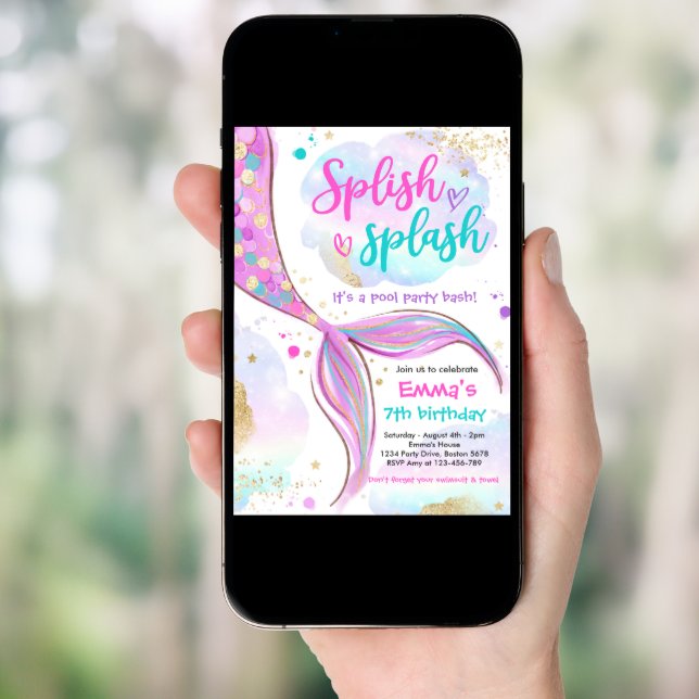 Mermaid Pool Party Pink Mermaid Under The Sea Invitation (Front Digital)