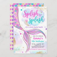 Mermaid Pool Party Pink Mermaid Under The Sea Invitation