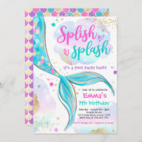 Mermaid Pool Party Pink Mermaid Under The Sea Invitation