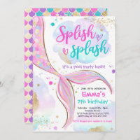 Mermaid Pool Party Pink Mermaid Under The Sea Invitation