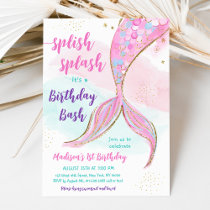 Mermaid Pool Party Pink Purple Birthday Invitation