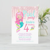 Mermaid POOL Party Purple Pink Silver Glitter Girl Invitation (Standing Front)