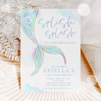 Mermaid Pool Party Summer Pool Birthday Party Invitation