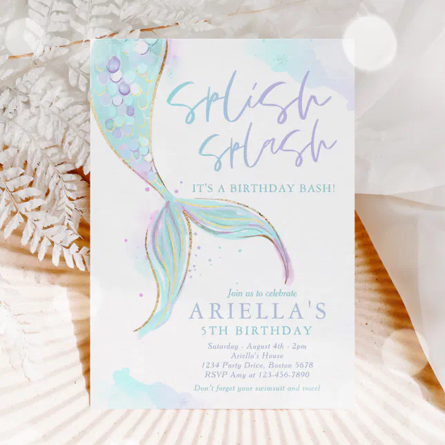 Mermaid Pool Party Summer Pool Birthday Party Invitation | Zazzle