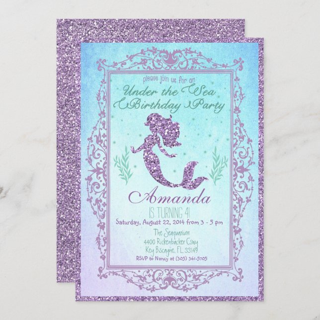 Mermaid Pool Party Under the Sea Birthday Card (Front/Back)
