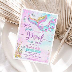 Mermaid Pool Party Under the Sea Birthday Invite