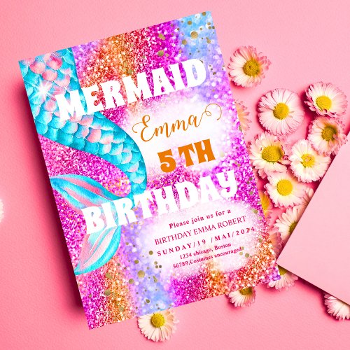 Mermaid Pool sea Party Pink birthday Bright Invitation