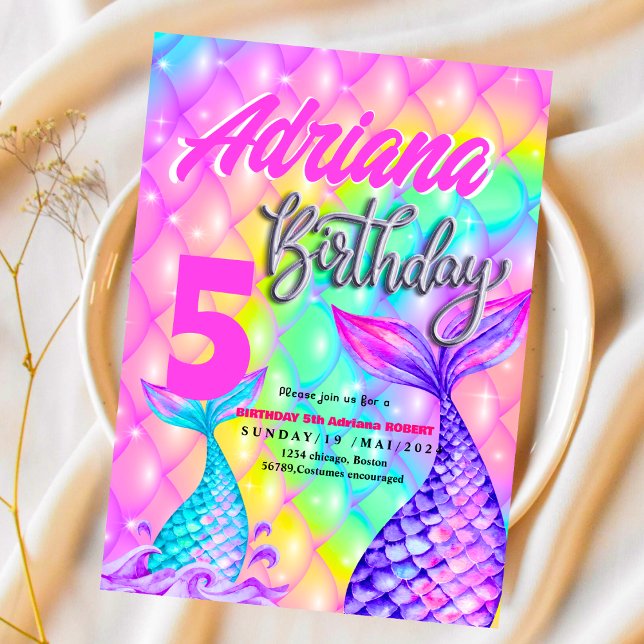 Mermaid Pool sea Party Pink birthday Bright  Invitation (Creator Uploaded)