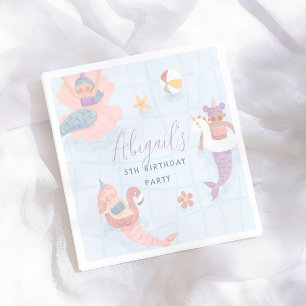 Mermaid Pool Summer Girl Birthday Party Napkins