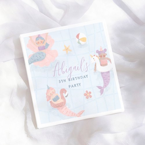 Mermaid Pool Summer Girl Birthday Party Napkins